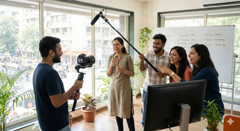 Indian marketing team shooting a video